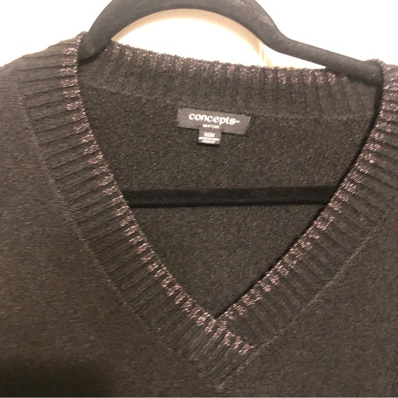EUC Black V neck sweater 3/4 length with metallic trim medium - Picture 3 of 5